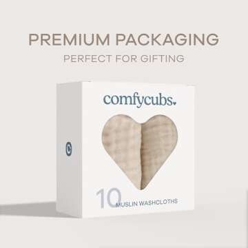 Comfy Cubs Muslin Baby Washcloths 10 Pack - Soft 6-Layer Cotton Wash Cloths for Sensitive Skin - 10"x10" Large, Gentle, Absorbent Infant Essentials for Newborn and Toddlers - (Sand)