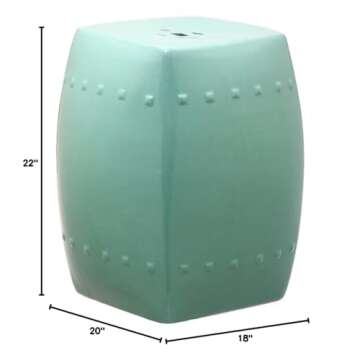 SAFAVIEH Villa Glazed Ceramic Decorative Garden Stool - Light Blue Accent