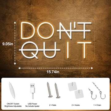 Don't Quit LED Neon Sign for Wall Decor, DO IT LED Neon Lights Party Decorations, USB Powered Switch LED Neon Lights lighting adjustable for Office Room, Gym Room, Man Cave, Gamer Room