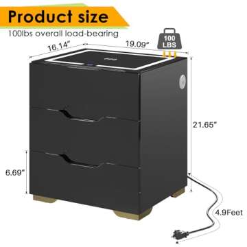 Nosepen Nightstand with Wireless Charging Station & 2 USB, LED Smart Night Stand Bedside Table End T...