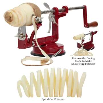 Johnny Apple Peeler, Corer, Slicer, Pie Maker, Stainless Steel Blades, Red VKP1010
