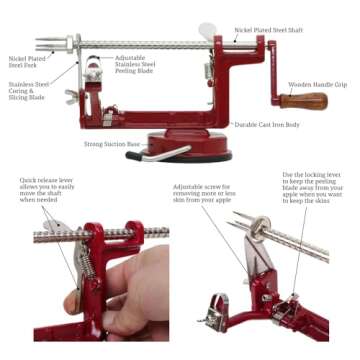 Johnny Apple Peeler, Corer, Slicer, Pie Maker, Stainless Steel Blades, Red VKP1010