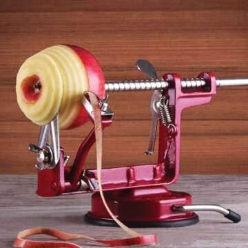 Johnny Apple Peeler, Corer, Slicer, Pie Maker, Stainless Steel Blades, Red VKP1010