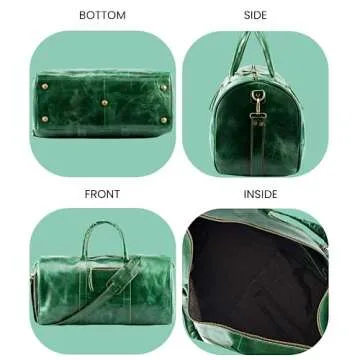 Handmade World Full Grain Buffalo Leather Travel Weekender Overnight Duffel Bag Gym Sports Luggage Tote Duffle Bags with Shoes Compartment for Men Women (Green)