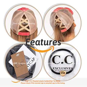 C.C Exclusives Washed Distressed Cotton Denim Criss-Cross Ponytail Hat Baseball Cap Bundle Hair Tie (BT-780) (Black)