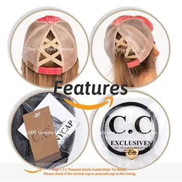 C.C Exclusives Washed Distressed Cotton Denim Criss-Cross Ponytail Hat Baseball Cap Bundle Hair Tie (BT-780) (Black)