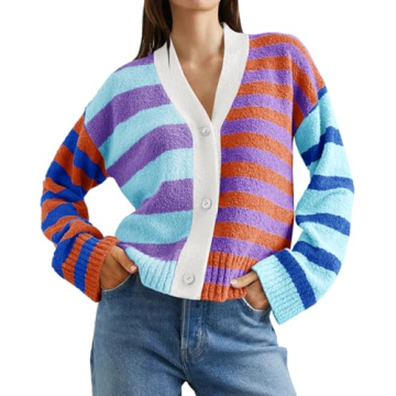 Chic Saodimallsu Women's Striped Cardigan - Cozy & Colorful