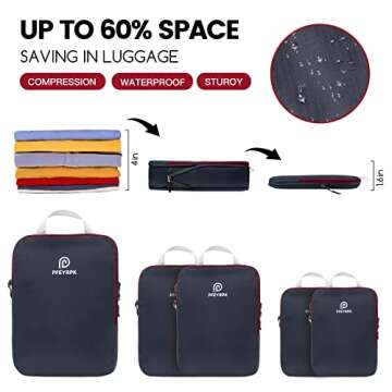 PFEYRPK Ultralight Compression Packing Cubes for Travel,Expandable Packing Organizers for carry on Suitcase With Clear Toiletries Bag and Backpack Bag 7 Set