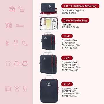 PFEYRPK Ultralight Compression Packing Cubes for Travel,Expandable Packing Organizers for carry on Suitcase With Clear Toiletries Bag and Backpack Bag 7 Set