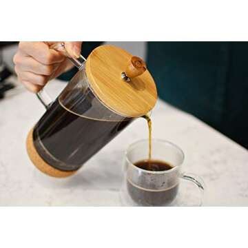 GROSCHE - Melbourne Premium French Press Coffee & Tea Maker (34 oz) with Bamboo Lid And Cork Base | Stylish Design | Coffee Maker | Tea Maker | Cold Brew | Borosilicate Glass