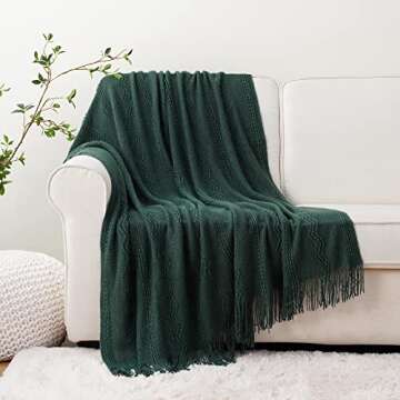 BATTILO HOME Christmas Décor Green Throw Blanket with Fringe, Geometric Bed Throws Dark Green Throw...