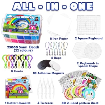 FUNZBO 23000 Fuse Beads Kit 22 Colors 106 Patterns Kids Craft
