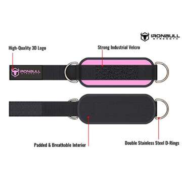 Iron Bull Strength Ankle Straps for Cable Machines (Pair) - Flawless Comfort & Performance for All W...