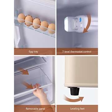 KRIB BLING Compact Refrigerator 2 Door Mini Fridge with Freezer, 3.5 CU FT Removable Glass Shelves Small Drink Food Storage Cooler for Office, Dorm, Apartment, Cream (FLS-80-CREAM)