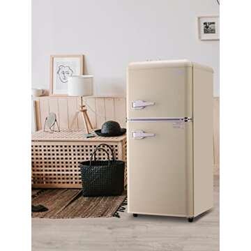 KRIB BLING Compact Refrigerator 2 Door Mini Fridge with Freezer, 3.5 CU FT Removable Glass Shelves Small Drink Food Storage Cooler for Office, Dorm, Apartment, Cream (FLS-80-CREAM)
