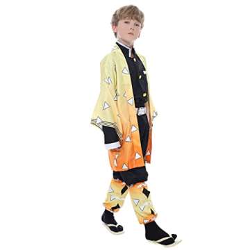 Yellow Cosplay Costume Anime Kimono Black Robe Full Set for Halloween