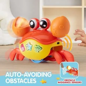 JOYIN Crawling Crab Tummy Time Toy Babies, Interactive Big Walking Crab Toy with Intelligent Sensor, Lights Buttons, Auto-Avoiding Obstacles, Gift for Toddlers