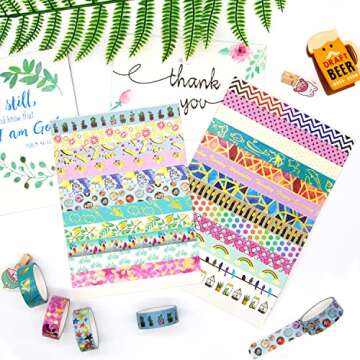 Hwook 30 Rolls Gold Foil Washi Tape - 15mm Wide Cute Masking Tape for Scrapbook, Bullet Journal, Pla...