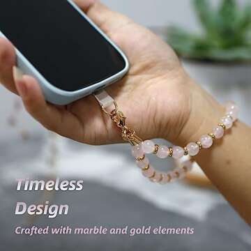 Stylish Lostars Marble Beaded Phone Wrist Strap with Gold Accents