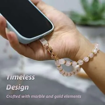 Stylish Lostars Marble Beaded Phone Wrist Strap with Gold Accents