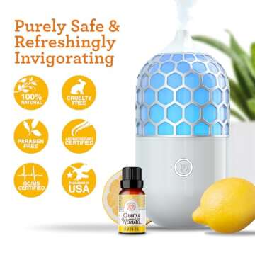 GuruNanda Lemon Essential Oil - 100% Pure, Natural, Undiluted Aromatherapy Oil for Diffusers, Massage & DIY Recipes - Fresh Citrus Scent (2x0.5 Fl Oz)