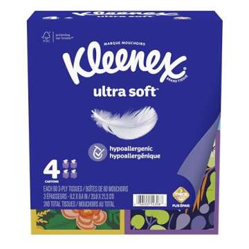 Kleenex Ultra Soft Facial Tissues - 4 Cube Boxes, 240 Total Tissues, 3-Ply