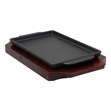 Ebros Cast Iron Sizzling Fajita Pan With Wooden Base