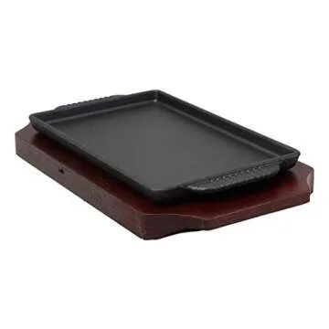 Ebros Cast Iron Sizzling Fajita Pan With Wooden Base