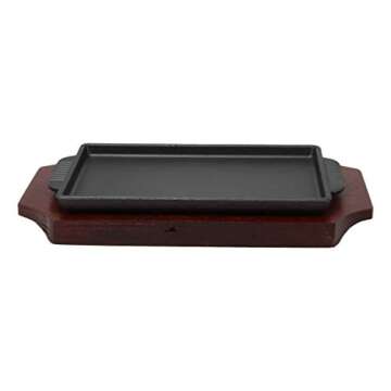 Ebros Cast Iron Sizzling Fajita Pan With Wooden Base