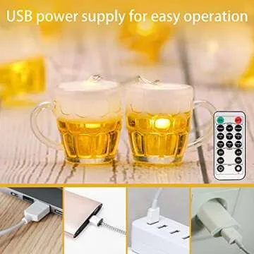 3D Beer Mug String Lights St Patrick's Day Decor, 10ft 15 LED with Remote Control USB & Battery Powered for Bar Christmas Birthday Wedding Party Bedroom Dorm Wreath Summer Club Decorations