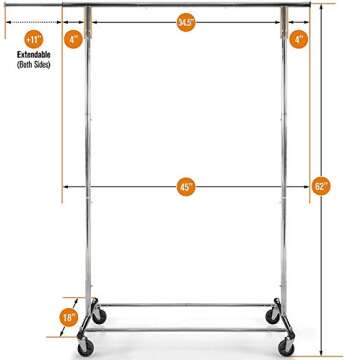 Clothes Rack for Hanging Clothes - Heavy Duty Commercial Grade Chrome for Clothing, Garment Rack Adj...
