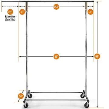 Clothes Rack for Hanging Clothes - Heavy Duty Commercial Grade Chrome for Clothing, Garment Rack Adj...