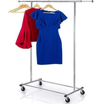Clothes Rack for Hanging Clothes - Heavy Duty Commercial Grade Chrome for Clothing, Garment Rack Adjustable, Collapsible, Expandable Clothing Rack, 200 LBS Capacity