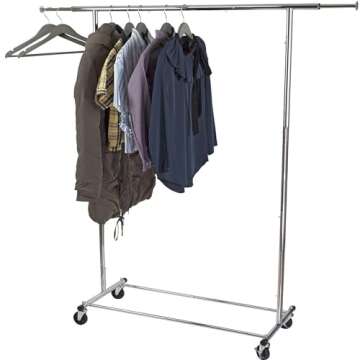 Clothes Rack for Hanging Clothes - Heavy Duty Commercial Grade Chrome for Clothing, Garment Rack Adjustable, Collapsible, Expandable Clothing Rack, 200 LBS Capacity