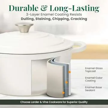 Larder & Vine Enameled Cast Iron Dutch Oven | 5.7qt Dutch Oven Pot with Lid | Dutch Oven for Bread Baking | Compatible on All Cooktops & Oven Safe to 500° F | Great for Sourdough Bread | White