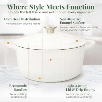 Larder & Vine Enameled Cast Iron Dutch Oven | 5.7qt Dutch Oven Pot with Lid | Dutch Oven for Bread Baking | Compatible on All Cooktops & Oven Safe to 500° F | Great for Sourdough Bread | White