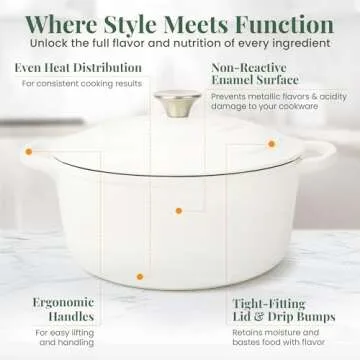 Larder & Vine Enameled Cast Iron Dutch Oven | 5.7qt Dutch Oven Pot with Lid | Dutch Oven for Bread Baking | Compatible on All Cooktops & Oven Safe to 500° F | Great for Sourdough Bread | White