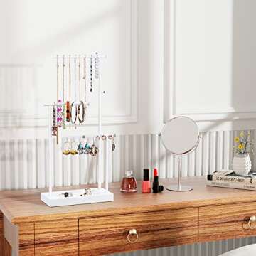 SRIWATANA Jewelry Organizer Stand, Extra Tall Jewelry Display Necklace Holder, Gift Idea (White)