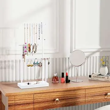 SRIWATANA Jewelry Organizer Stand, Extra Tall Jewelry Display Necklace Holder, Gift Idea (White)