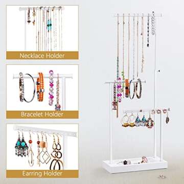 SRIWATANA Jewelry Organizer Stand, Extra Tall Jewelry Display Necklace Holder, Gift Idea (White)