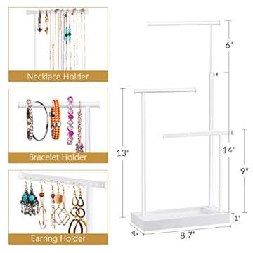 SRIWATANA Jewelry Organizer Stand, Extra Tall Jewelry Display Necklace Holder, Gift Idea (White)