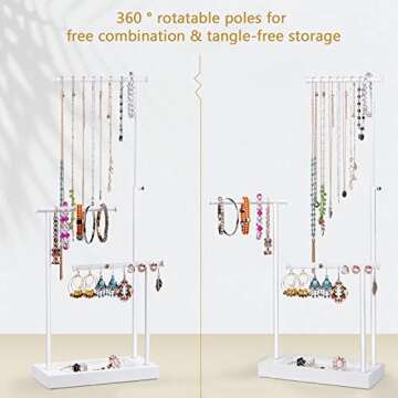 SRIWATANA Jewelry Organizer Stand, Extra Tall Jewelry Display Necklace Holder, Gift Idea (White)