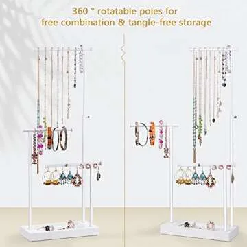 SRIWATANA Jewelry Organizer Stand, Extra Tall Jewelry Display Necklace Holder, Gift Idea (White)