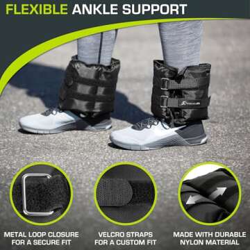 ProsourceFit Ankle / Wrist and Arm / Leg Weights Set of 2, Adjustable Strap 1 lb-5 lb, Adjustable Weight 15 lb, 10 lb, 7 lb for Men and Women