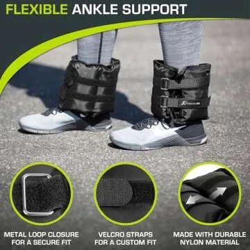 ProsourceFit Ankle / Wrist and Arm / Leg Weights Set of 2, Adjustable Strap 1 lb-5 lb, Adjustable Weight 15 lb, 10 lb, 7 lb for Men and Women