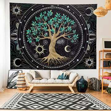FLY SPRAY Aesthetic Tree of Life Tapestry Wall Tapestry Hippie Sun Moon Star Galaxy Tapestries Fores...