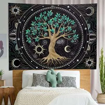 FLY SPRAY Aesthetic Tree of Life Tapestry Wall Tapestry Hippie Sun Moon Star Galaxy Tapestries Forest Wall Hanging Decor Vibrant Nature Home Decoration for Bedroom,Living Room,Dorm