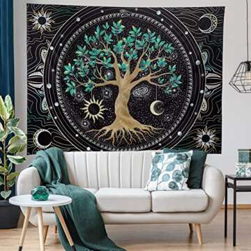 FLY SPRAY Aesthetic Tree of Life Tapestry Wall Tapestry Hippie Sun Moon Star Galaxy Tapestries Forest Wall Hanging Decor Vibrant Nature Home Decoration for Bedroom,Living Room,Dorm