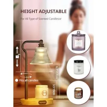 Inspireyes Candle Warmer Lamp, Electric Candle Warmer with Timer, Dimmer Candle Lamp, Wax Melter Warmer for Jar Candles Scented Wax, House Warming Gifts New Home Decor, Gift for Mom, Height Adjustable