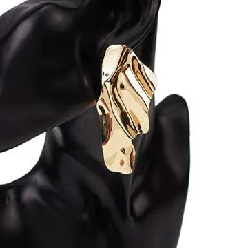 Statement Geometric Texture Earrings for Women,Large Fashion Irregular Minimalism Metal Earrings,Rectangle Large Hypoallergenic Leaf Earrings Trendy Jewley(Gold)